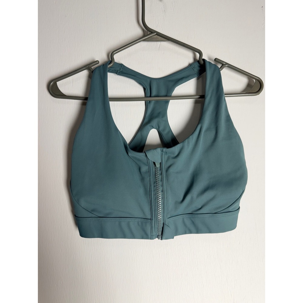 Avia Womens Front Zip Sports Bra Teal Blue Racerback High Impact Activewear L